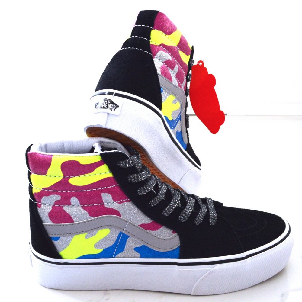 Vans sk8 hi Platform camouflage woman sneaker shoe multicolor glitter new